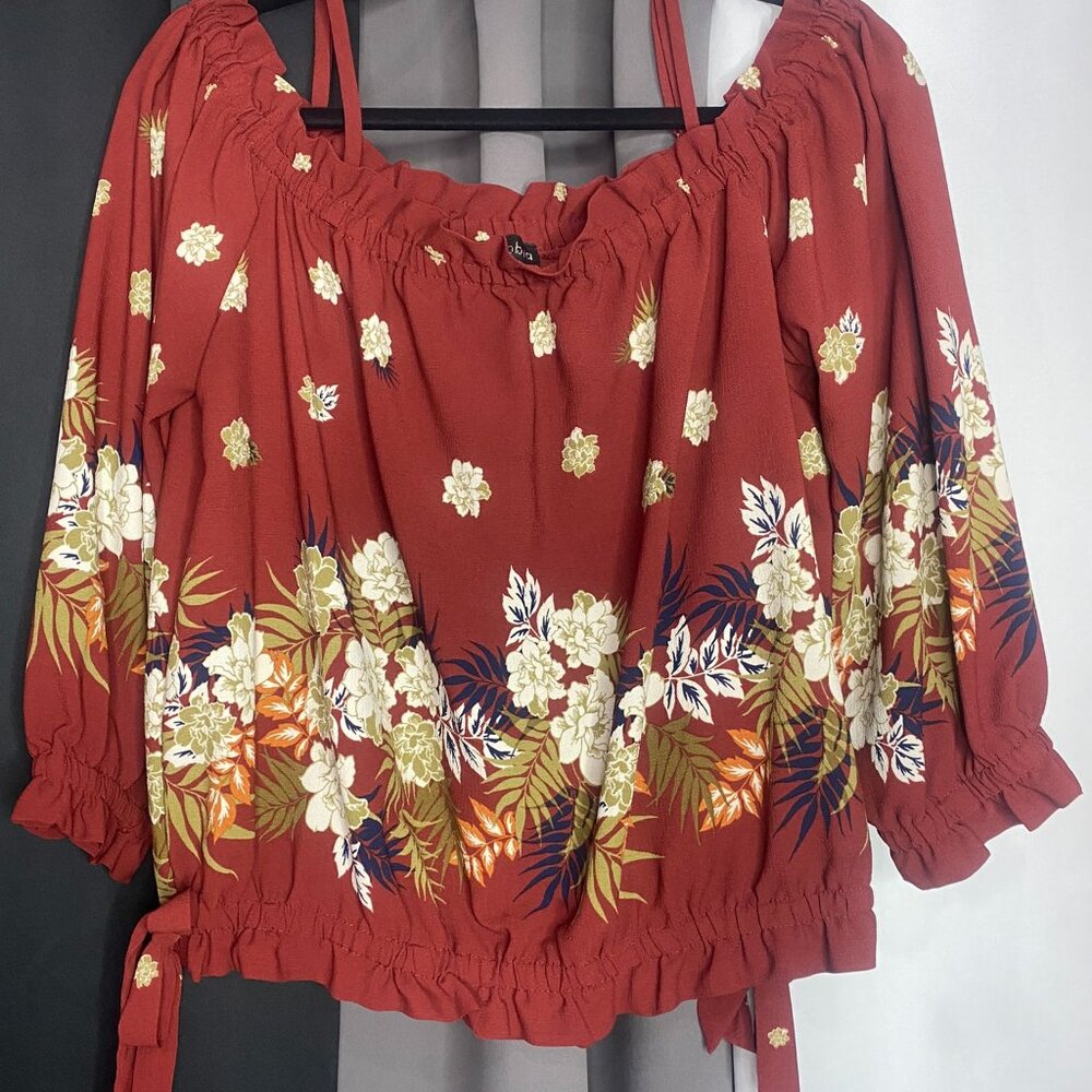 Zenobia – Strap/Off Shoulder Blouse – Burnt Orange Terracotta – Plus size 2x